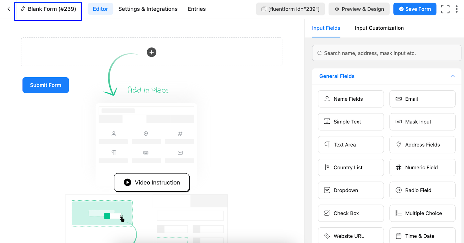 form editor, fluent forms, input fields