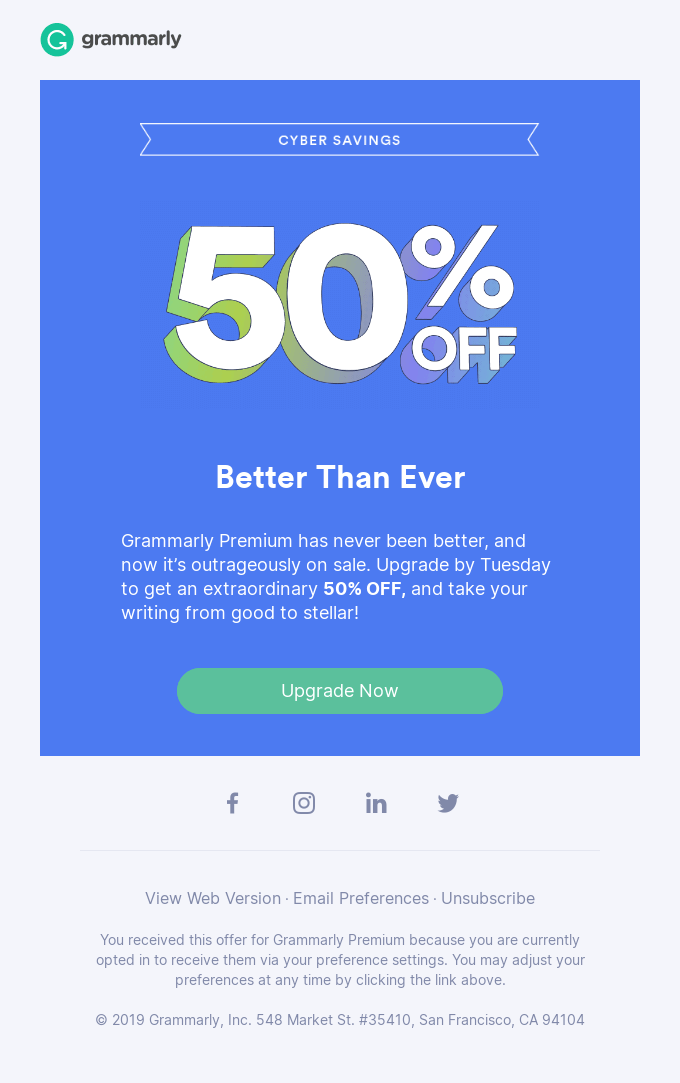 Email Blasts - Sales And Limited Time Offers Example From Grammarly