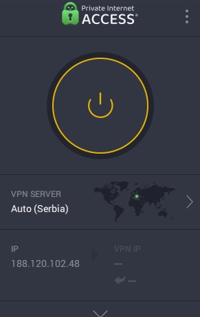 Private Internet Access VPN app connected to a server