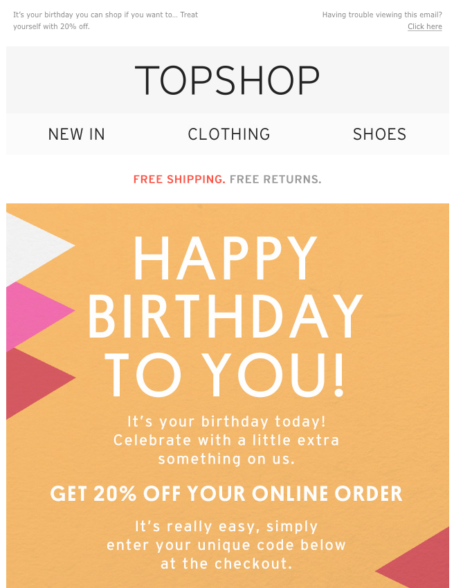 Topshop date based email