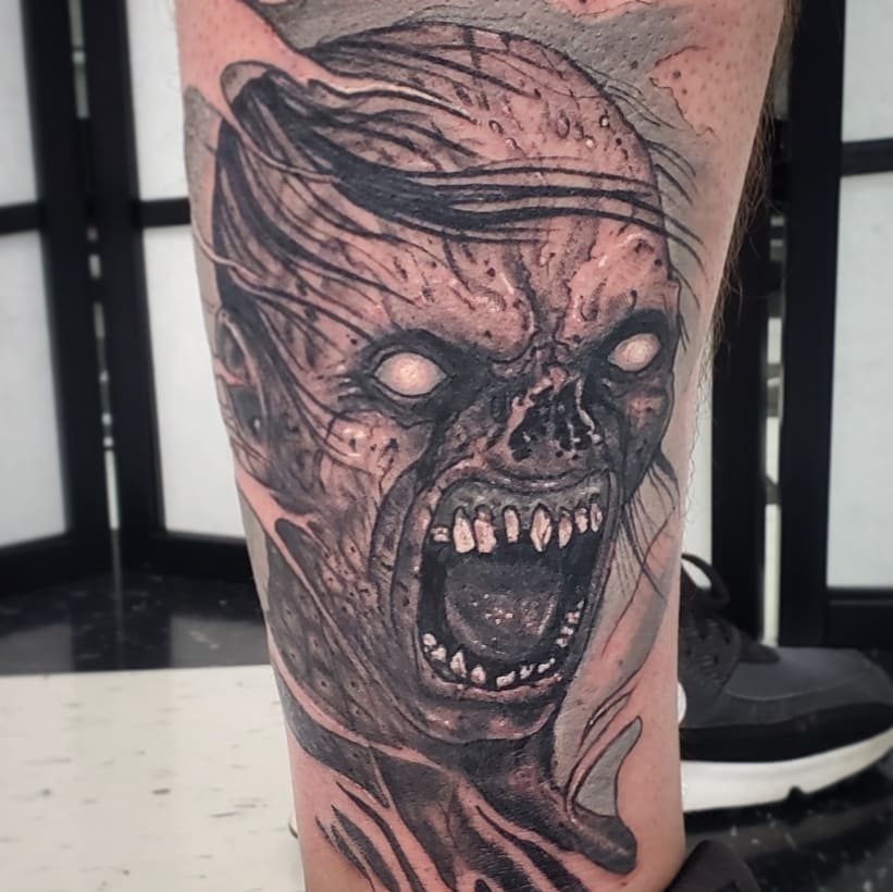 Realistic Zombie Tattoo On Leg