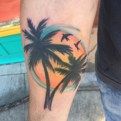Birds Around Palm Tree Tattoo