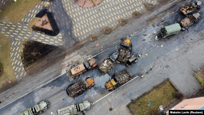 Знищена російська військова техніка в селищі міського типу Бородянка Київської області, 3 березня 2022 року