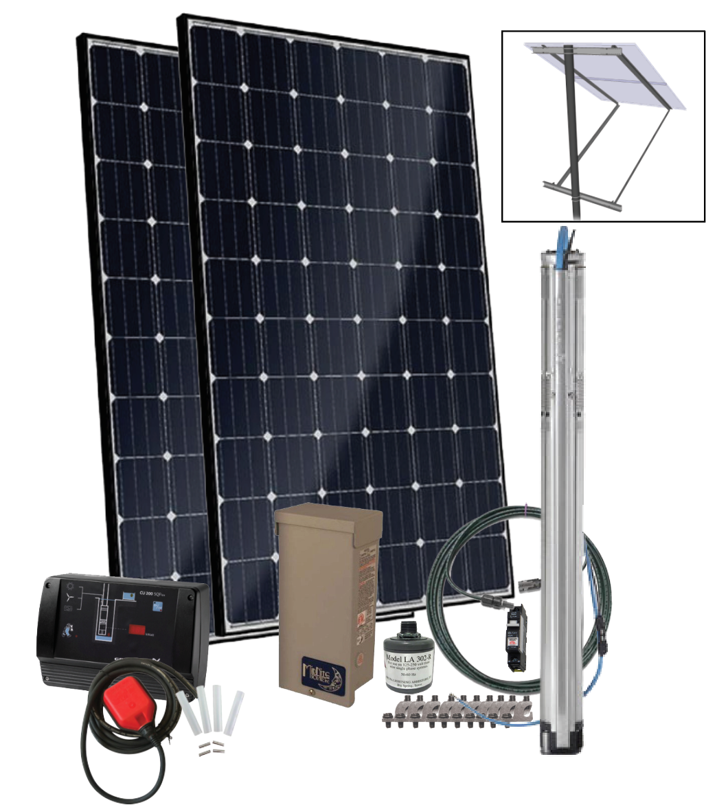 grundfos solar water pumping kit designed by the solar store that includes solar panels, mounts, pumps and accessories