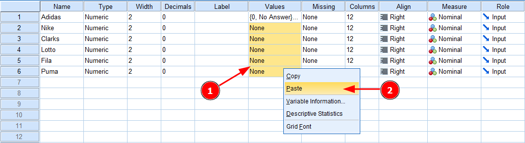Value labels copy on multiple variables in SPSS. Source: uedufy.com