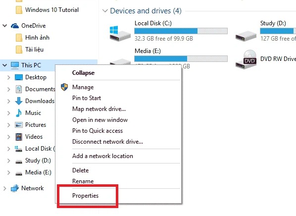 Để kiểm tra bản quyền và phiên bản của Windows bạn cần click chuột phải vào This PC và chọn Properties