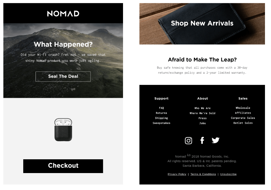 Nomad's browse abandonment email