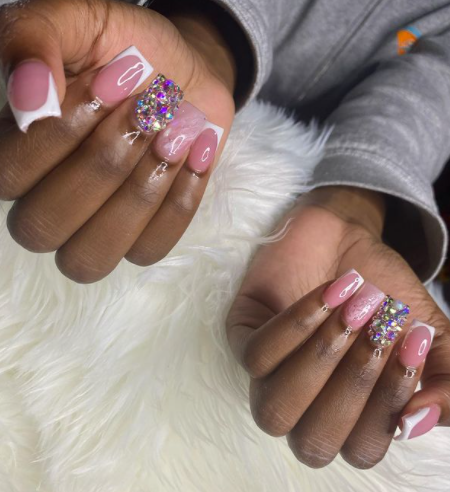 Pink With White Glittered Birthday Nails 