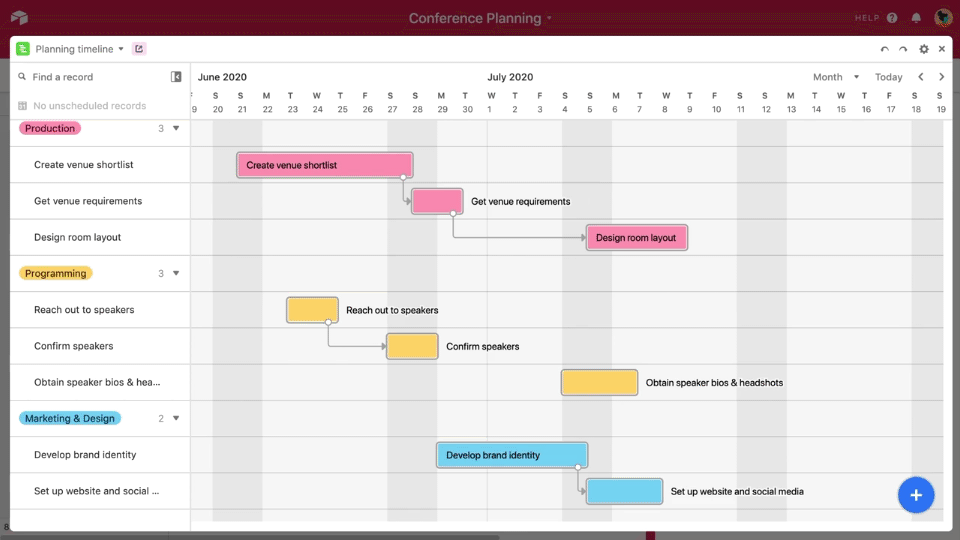 Airtable Gantt Chart - Conference Planning Window in Airtable