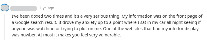 Redditor talking about being doxxed and how it drove their anxiety up 