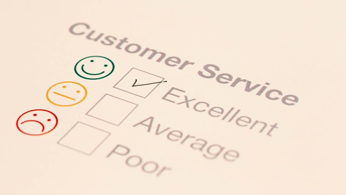 A customer service rating list with the excellent box ticked. 