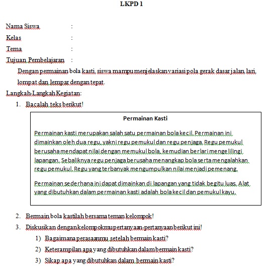 Contoh Lembar Kerja Peserta Didik Lkpd Dan Strukturnya