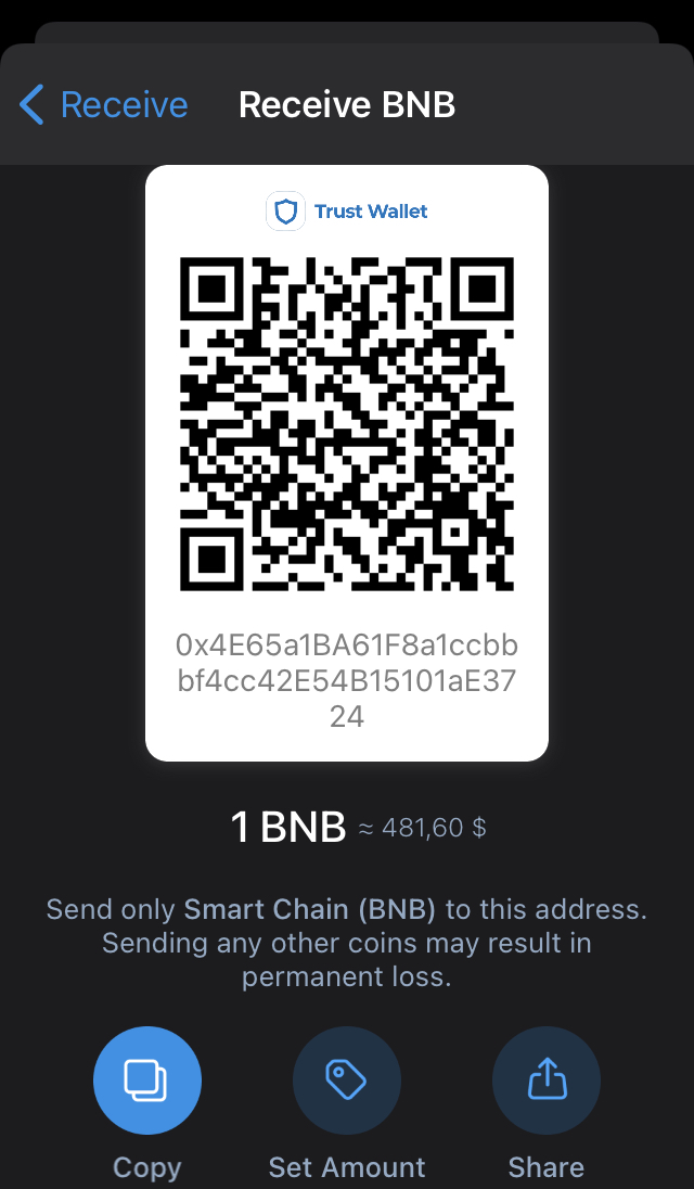 QR-code used to send a specific amount coins to Trust wallet
