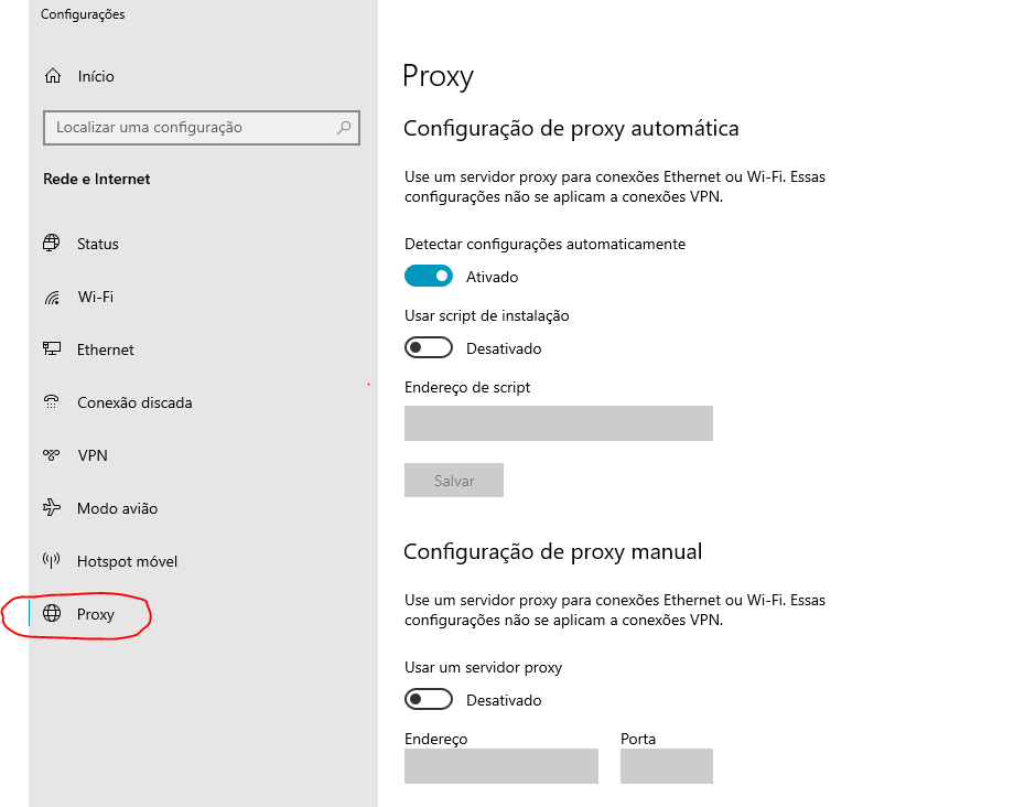 Configurando a proxy