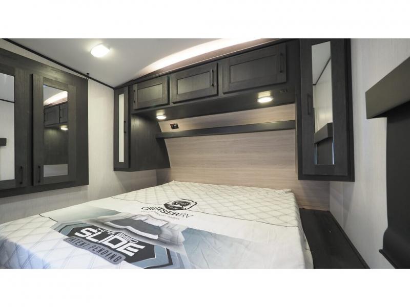 Bedroom in the Cruiser Stryker travel trailers.