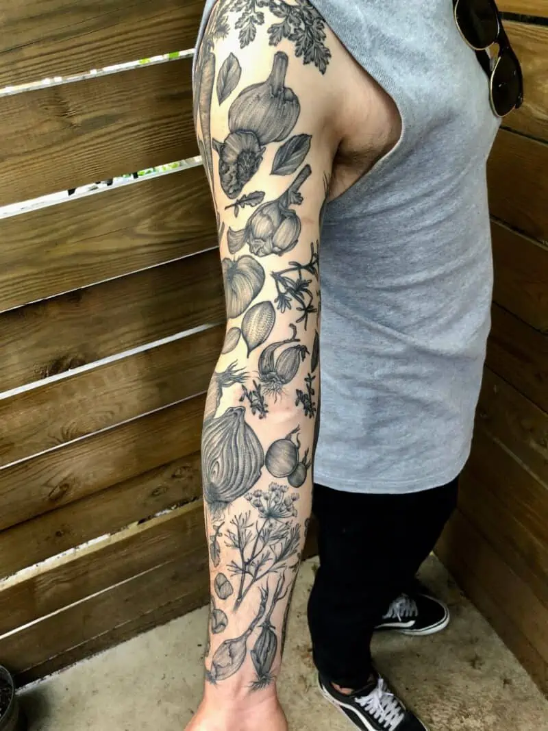 Another look of the arm sleeve tattoo