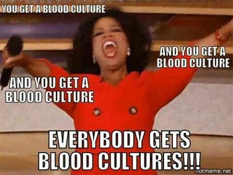 You get a blood culture. And you get a blood culture. And you get a blood culture. Everybody gets a blood cultures!!!