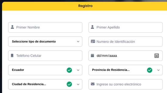 Formulario de registro en Ecuabet