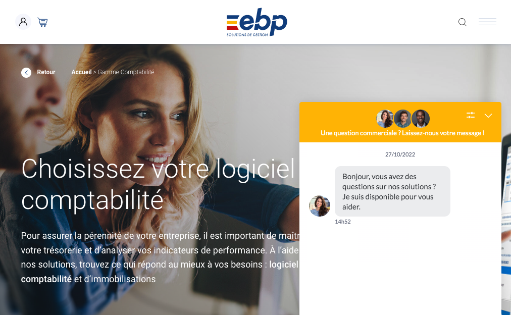 Exemple de chatbot site ecommerce B2B (EBP)