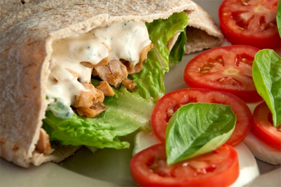 Relish: Salmon Pita with Creamy Mustard Sauce and Caprese Salad - alliepal