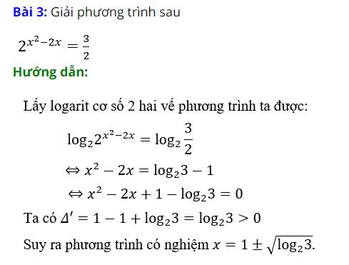 Ví dụ giải phương trình mũ bằng phương pháp logarit hoá