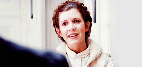 carrie fisher in empire strikes back smiling