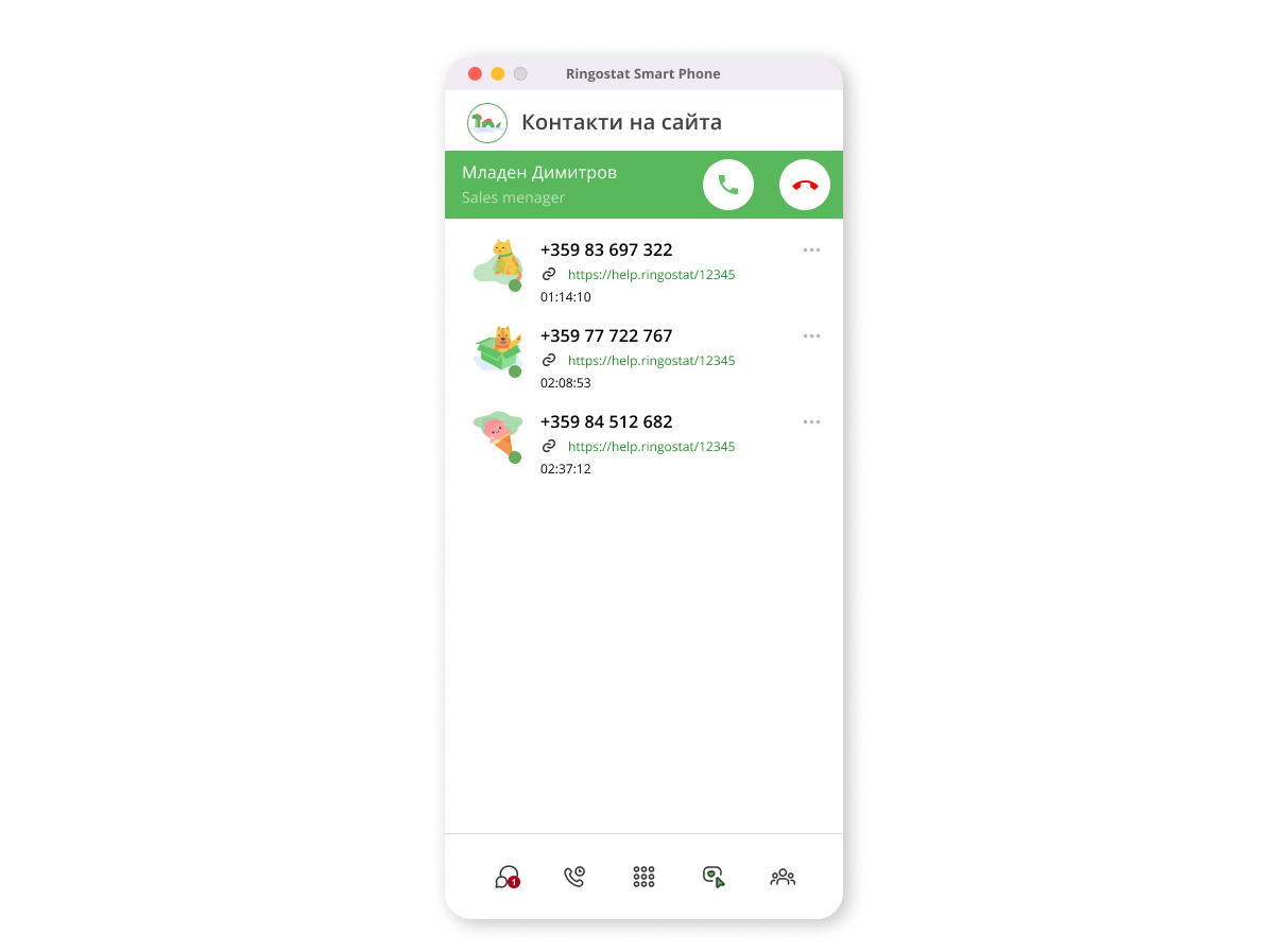 Ringostat Smart Phone, инсайдерска информация за текущия посетител