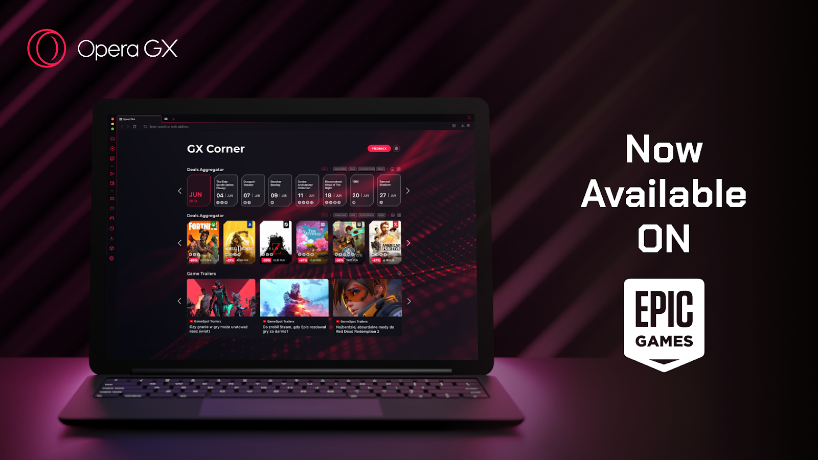 Opera's gaming browser is available to download on the Epic Games