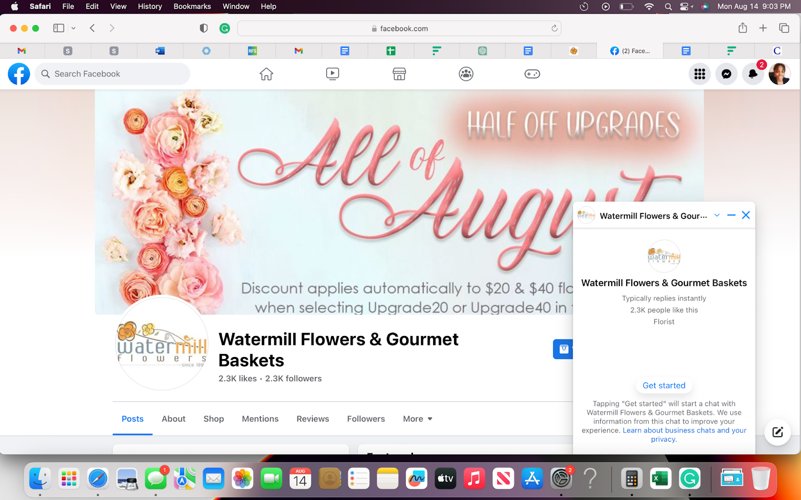 Watermill Flowers Facebook Messenger chatbot