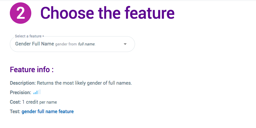  A screenshot of the menu in a gender guesser service for bulk gender identification of user lists.