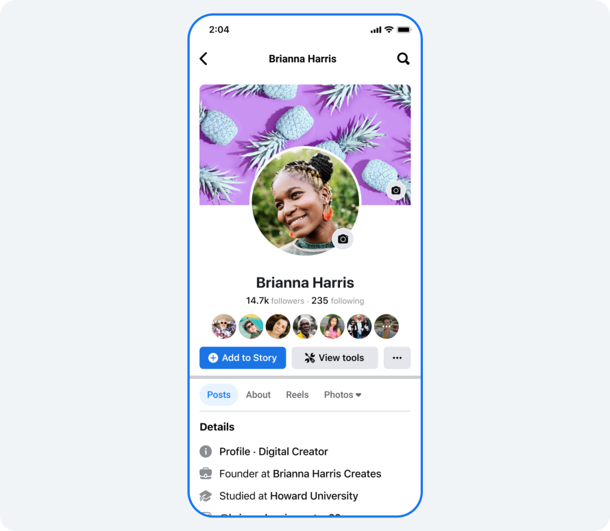 Product mock of professional mode for Facebook profiles