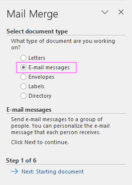 Choose E-mail messages for the document type. Choose E-mail messages for the document type.