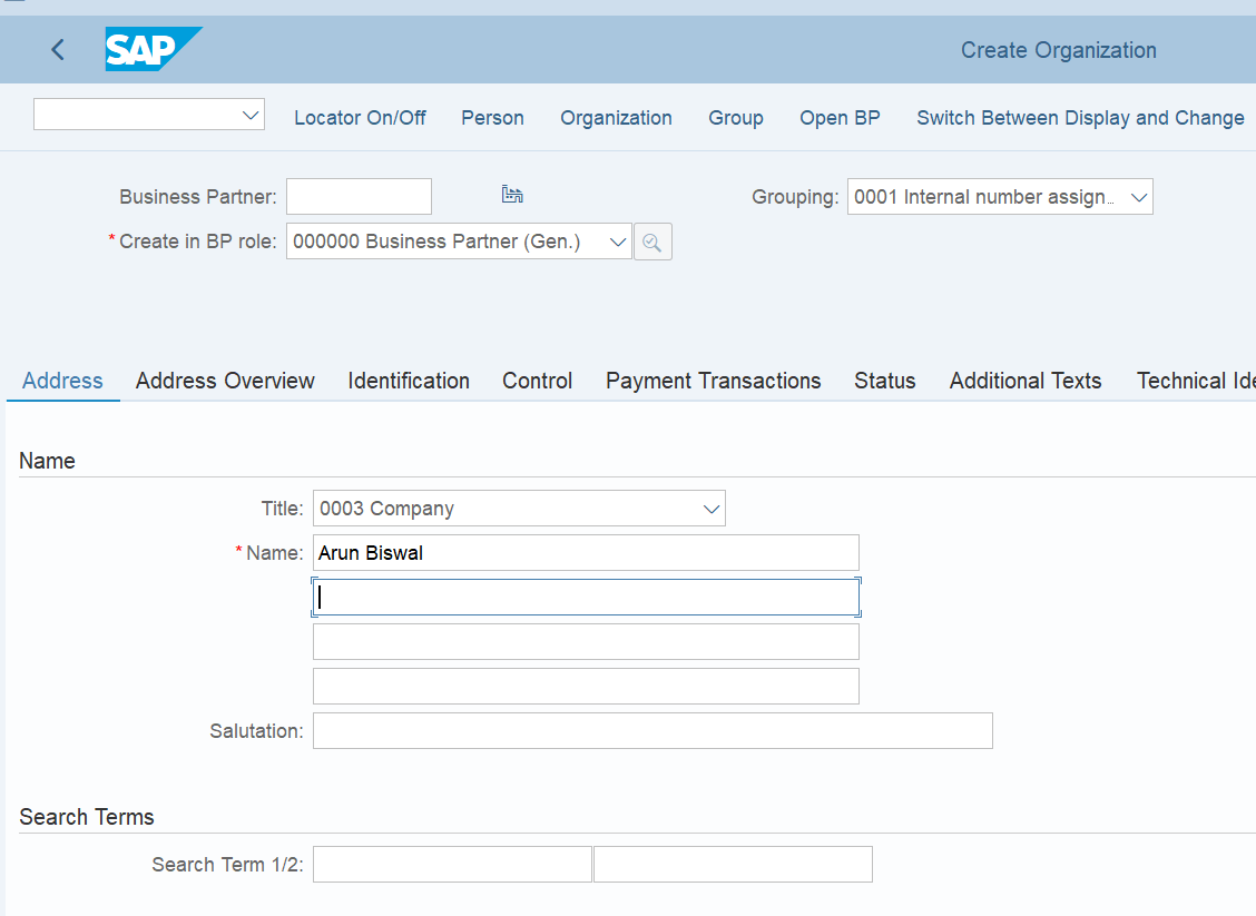 SAP BP Create