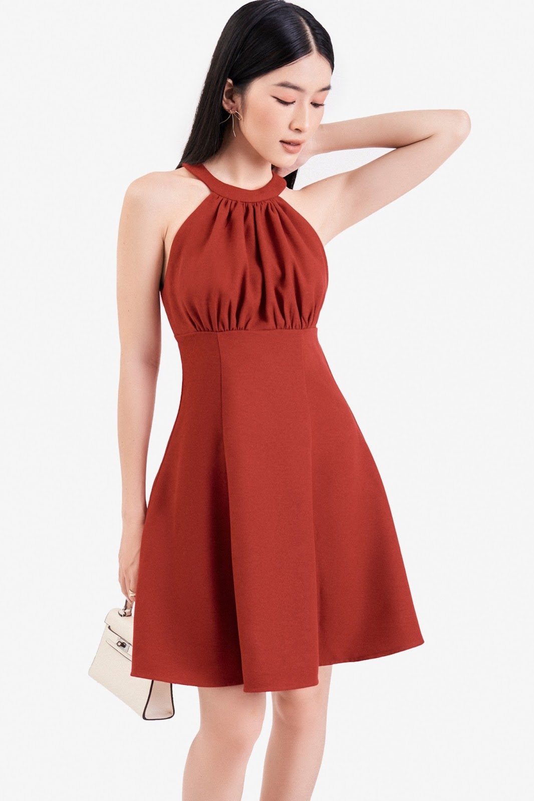 Đầm yếm nhún ngực nhung tăm