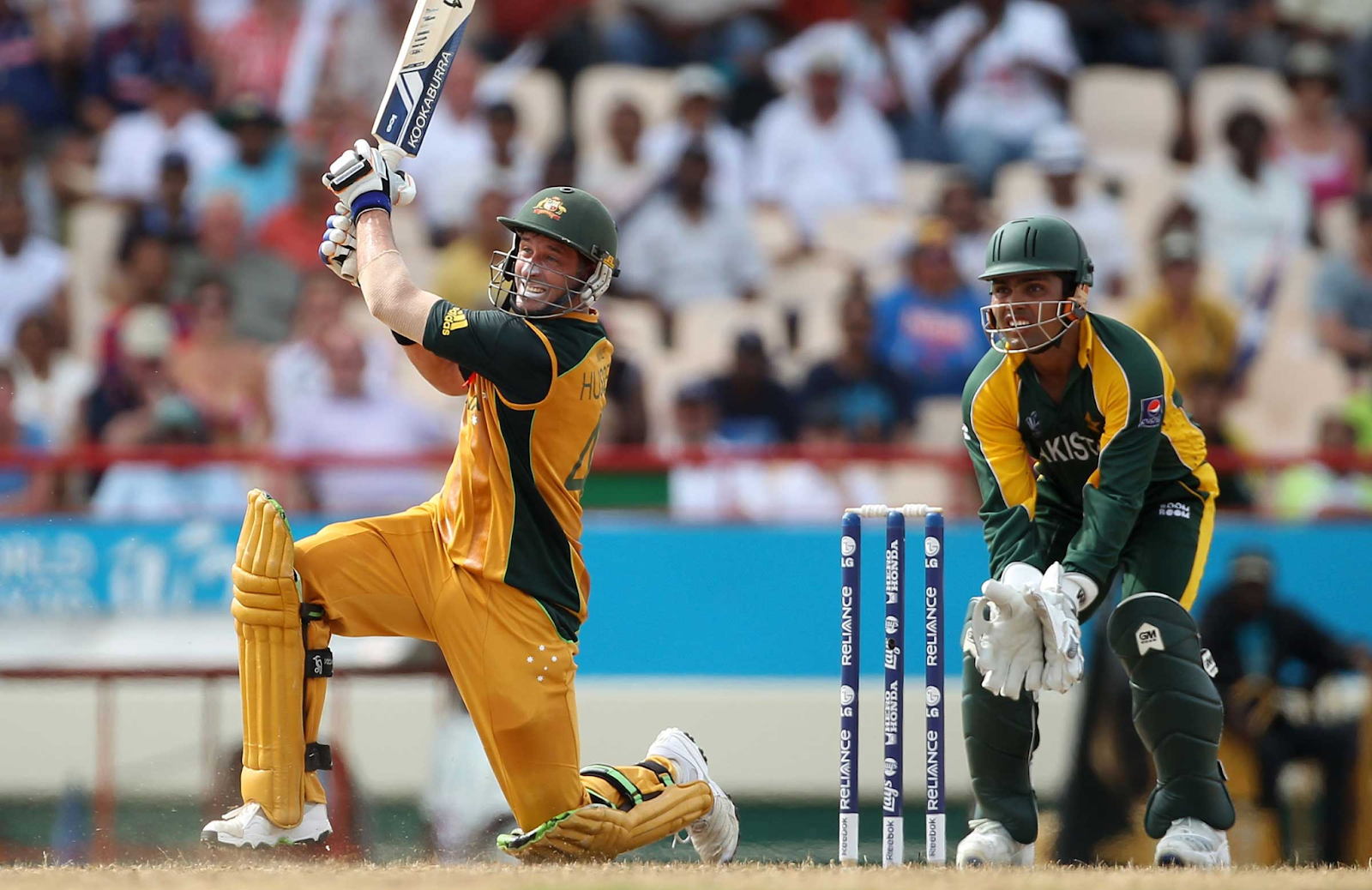 Michael Hussey struck one big hit in the game against Pakistan in the 2010 T20 World Cup