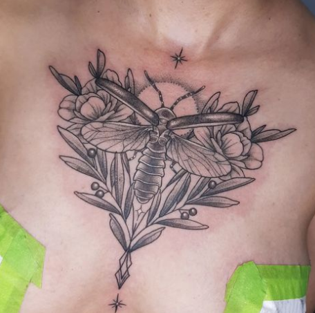 Honey Bee Chest Tattoo