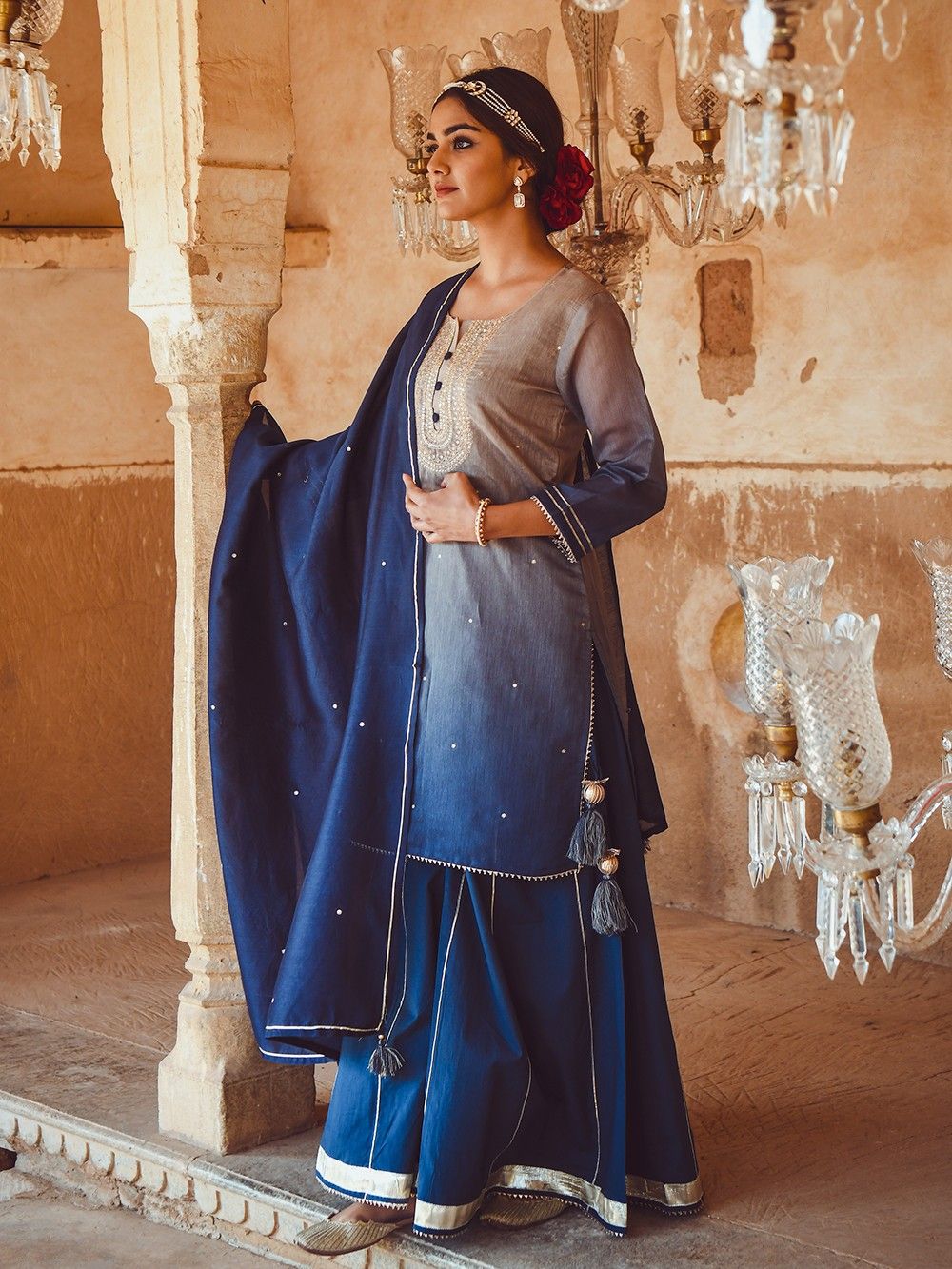 the loom - Blue Chanderi Ombre Kurta