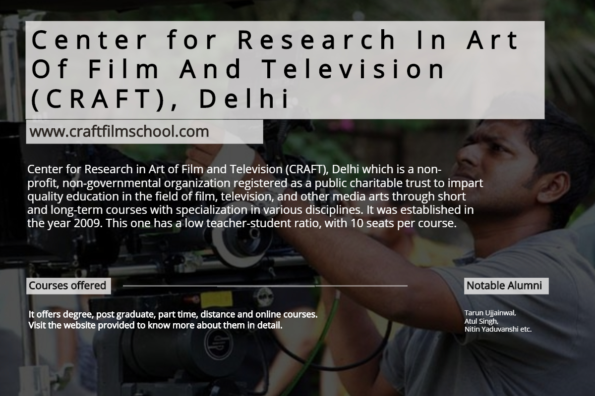 Course details of Center for Research In Art Of Film And Television (CRAFT), Delhi