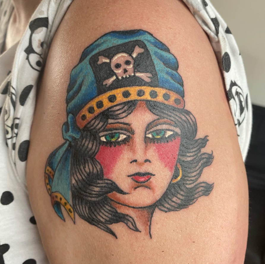 Pirate Girl Face Tattoo Design