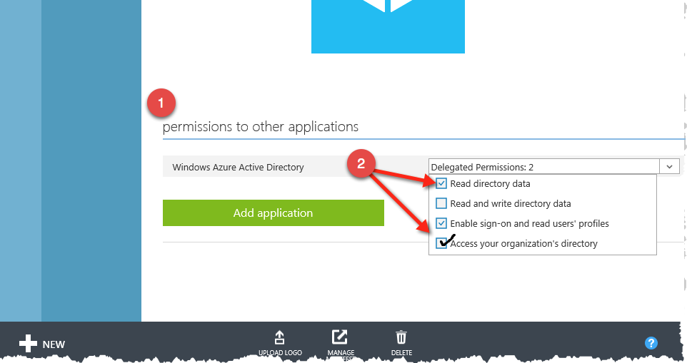 Setting App permissions Azure AD