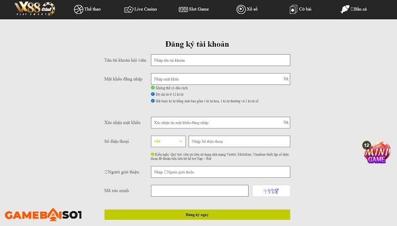 đăng kí tại vx88