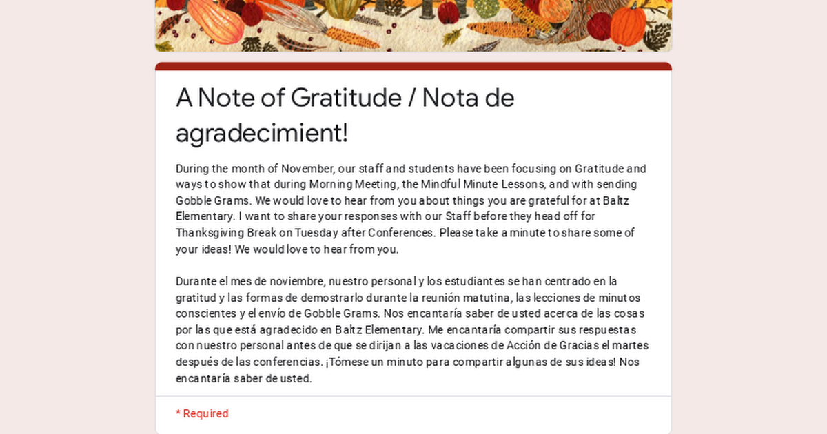 A Note of Gratitude / Nota de agradecimient!