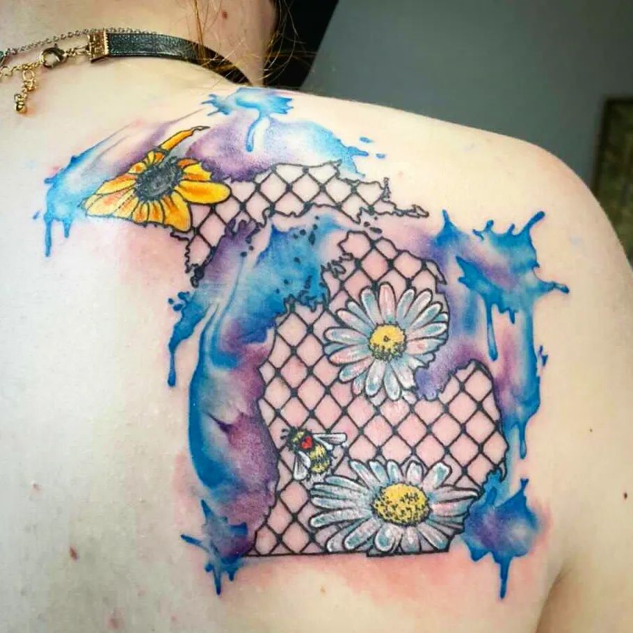 Watercolor Tattoo On Back Shoulder