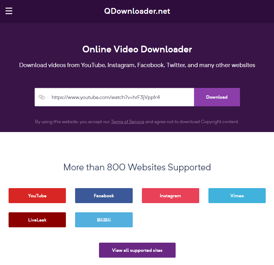How to download YouTube videos without any software: QDownloader main page
