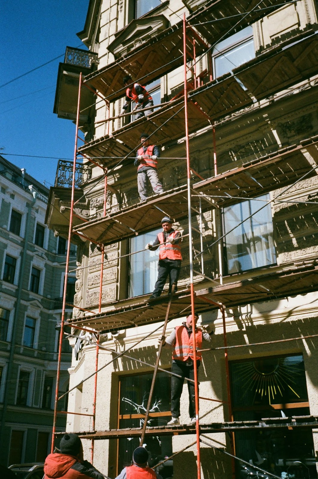a construction site with scaffolding