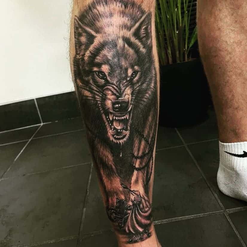Fierce Fenrir Tattoo on Leg