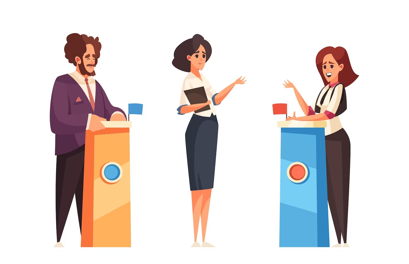 A debate show with a host in middle