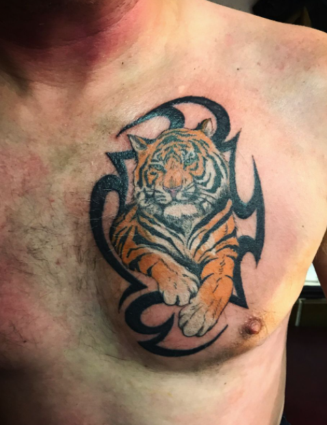 Colored Tiger Tribal Tattoo Design