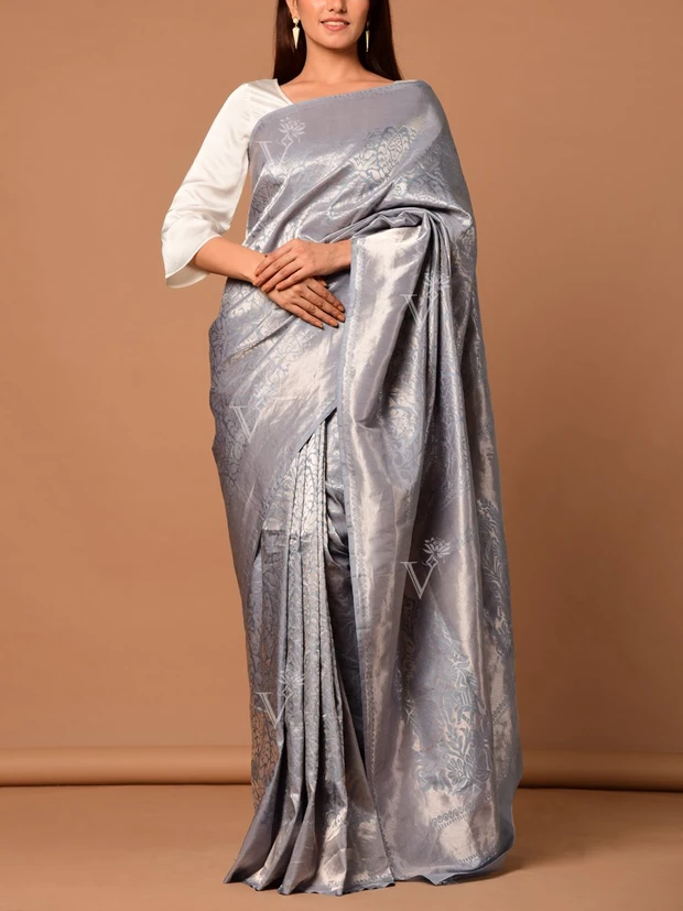 Steel Grey Banarasi Silk Saree