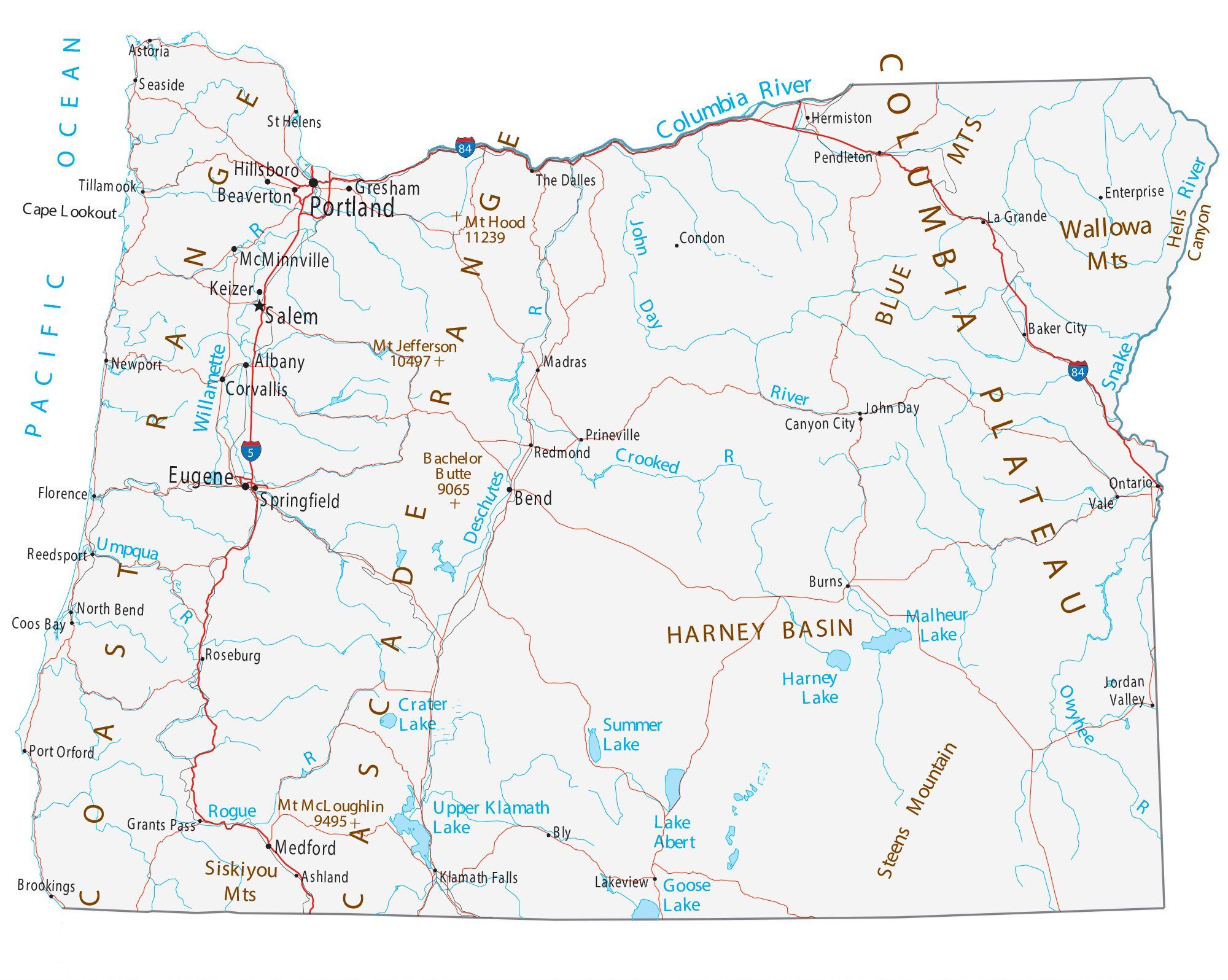 Mapas de Oregon para imprimir